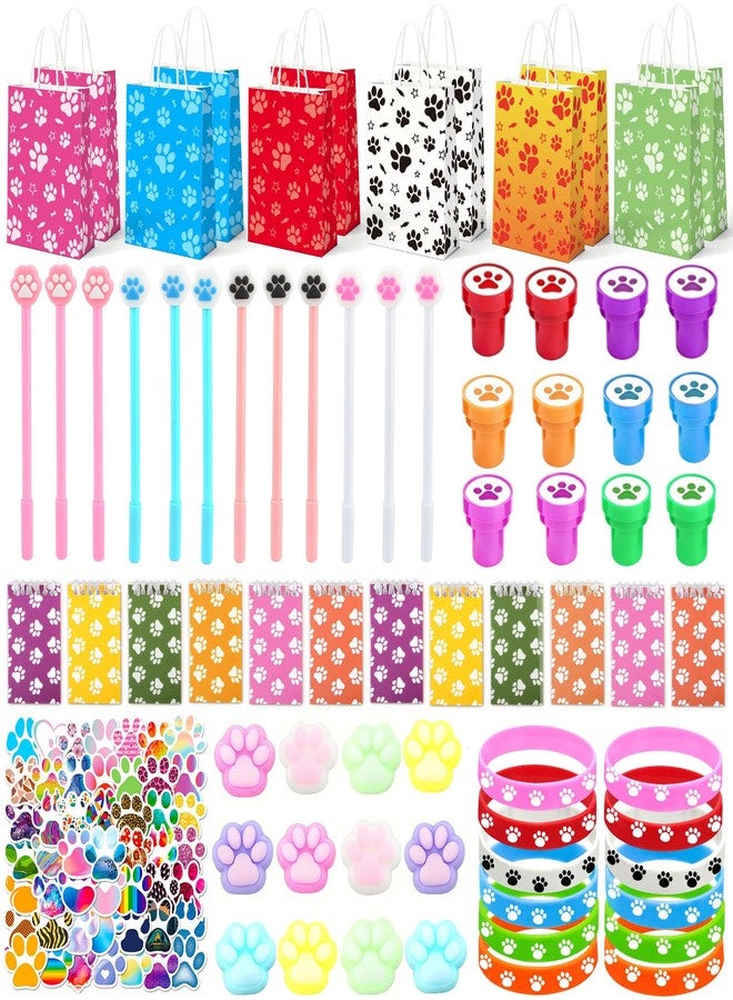 Coosilion 122 Pcs Paw Print Party Favors, Blue Puppy Theme Birthday Decorations for Girl with Orange Blue Dog Paw Goodie Bags Stuffers Stickers Mochi Squishy Toys Pen Mini Notebook, Valentine Day Gifts for Kids - Image 1